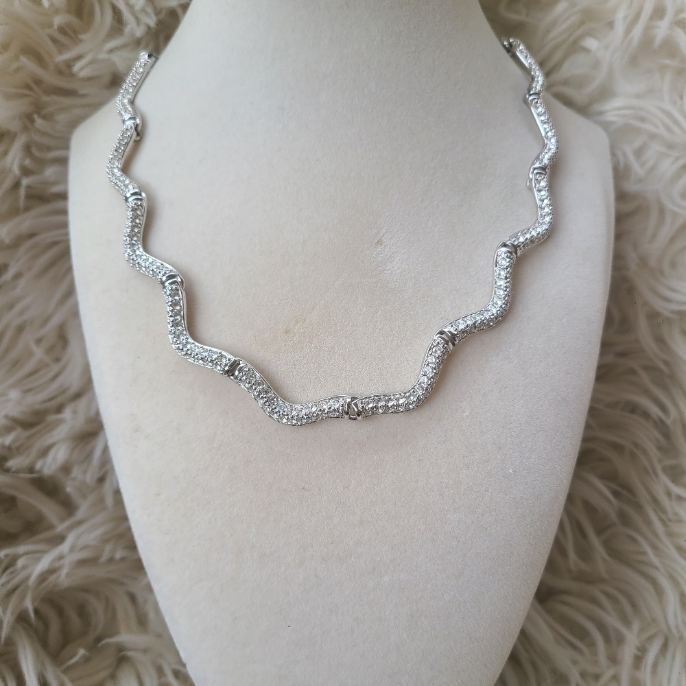 Swarovski Crystal Pave Wave Collar Necklace With Extention- Excellent Condition